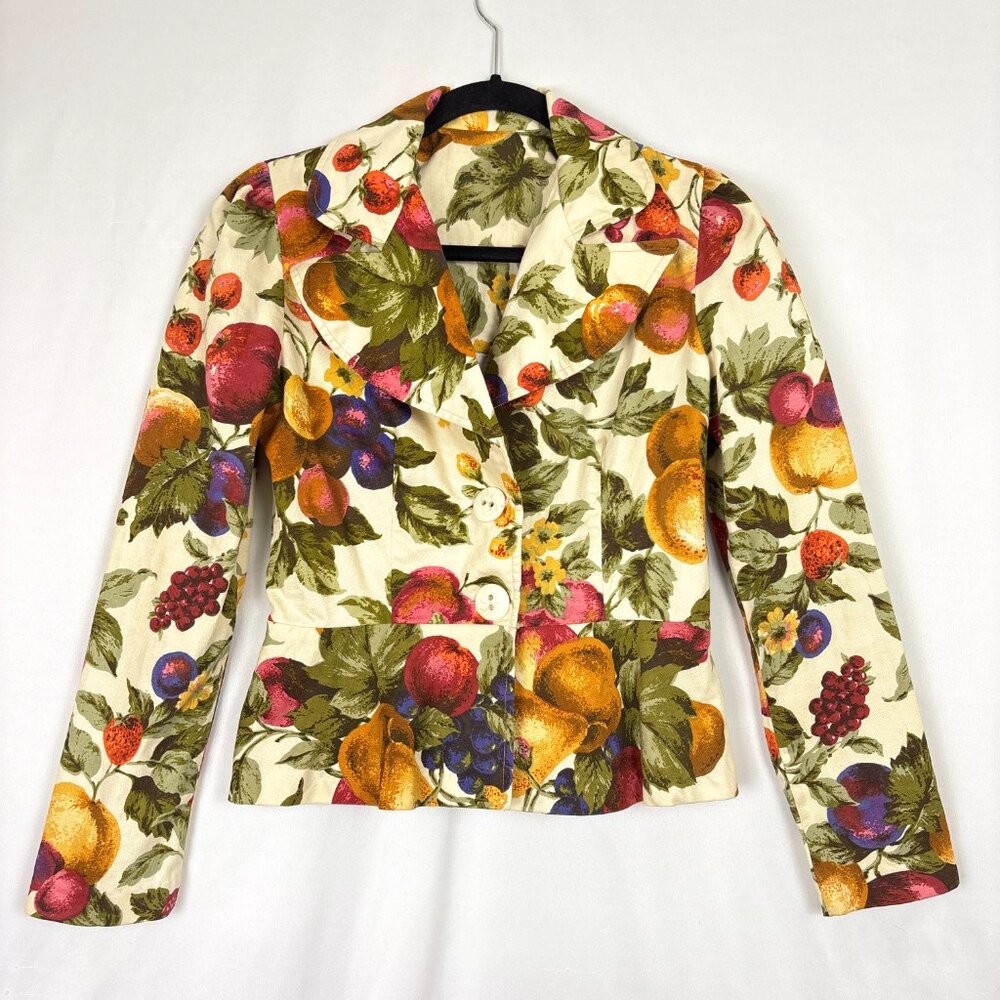 VTG SirJé of California Fruit Print Blazer Women’s Small Artsy Whimsical Retro - Picture 2 of 16